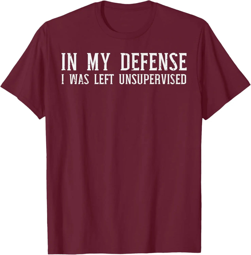 In My Defense I Was Left Unsupervised Funny Graphic T-Shirt Casual Cotton Crewneck Tee for Men Women