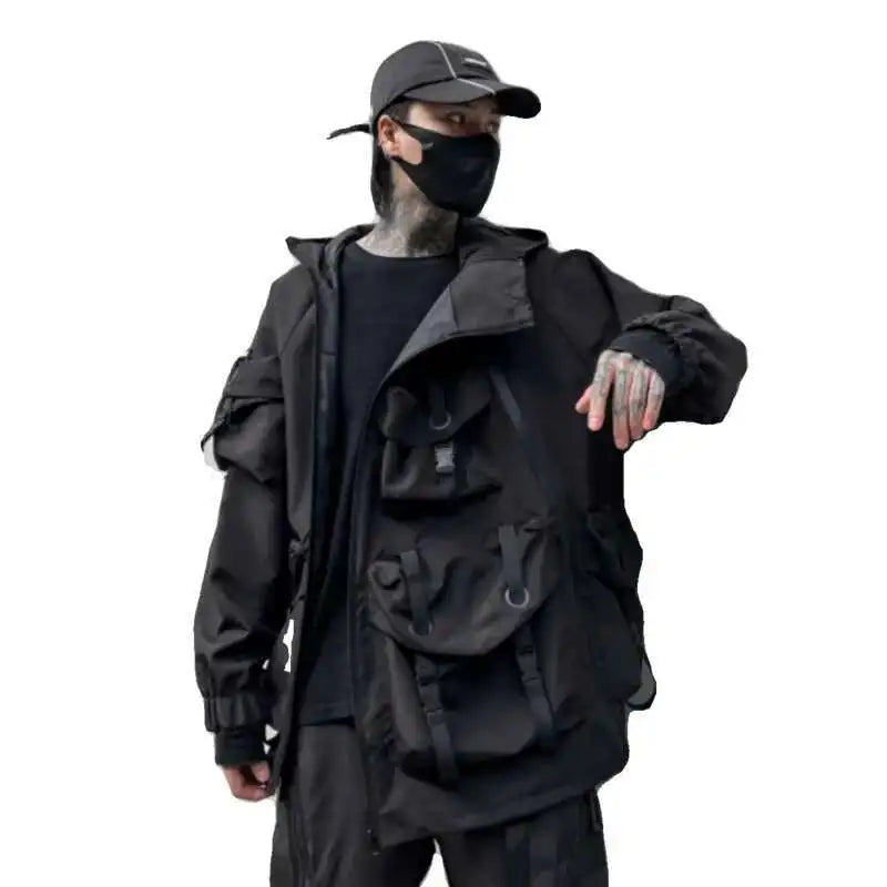 Men's Tide Dark Loose Techwear Jacket Trend High Street Leisure Function Charge Coat Workwear Coat