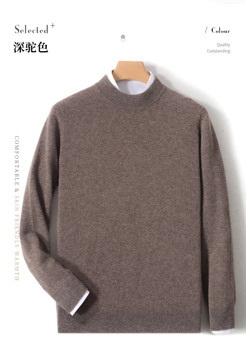 Autumn And Winter New 100% Pure Wool Men's Round Neck Thick Sweater Loose Knit Bottoming Shirt Cashmere Top