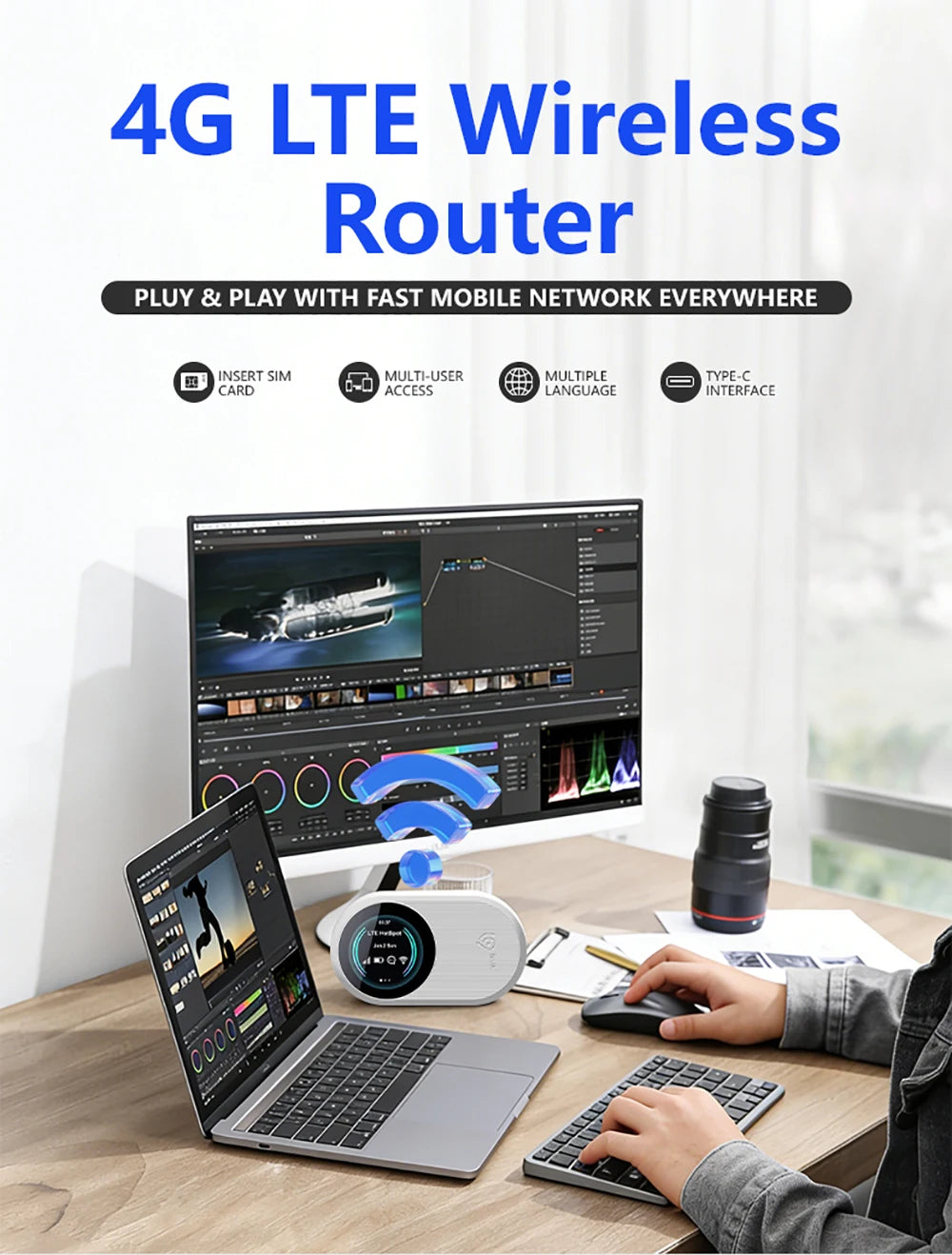 Kebidumei WiFi 6 Mobile Router 2.4G/5GHz Hotspot Portable 4G LTE Router 3000mAh Battery for Outdoor Travel Business RV Car Home