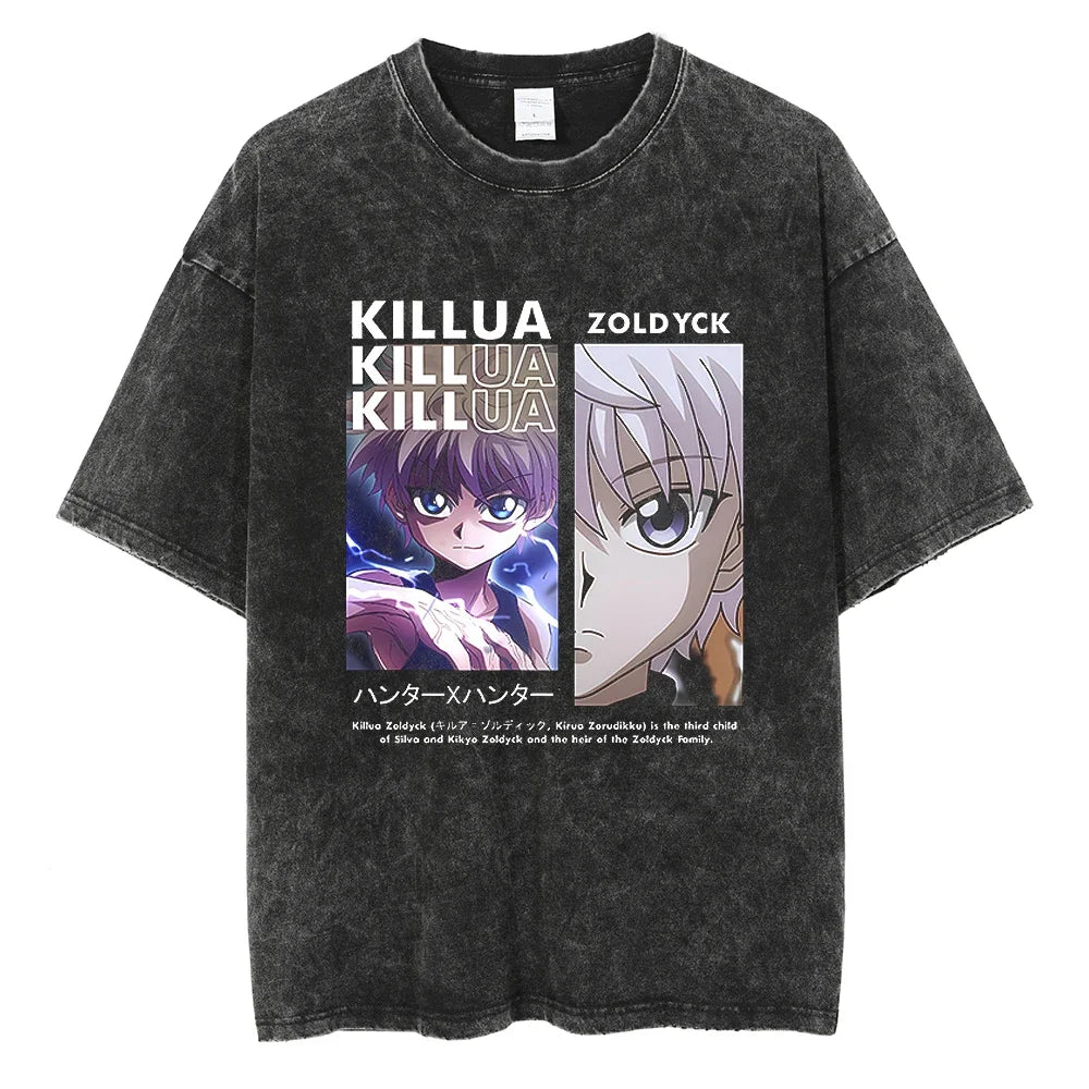 HUNTER×HUNTER T Shirt Kurapika Manga Tshirt Men Women Hip Hop Washed Cotton T-shirt Clothing Summer Short Sleeve Tees Streetwear
