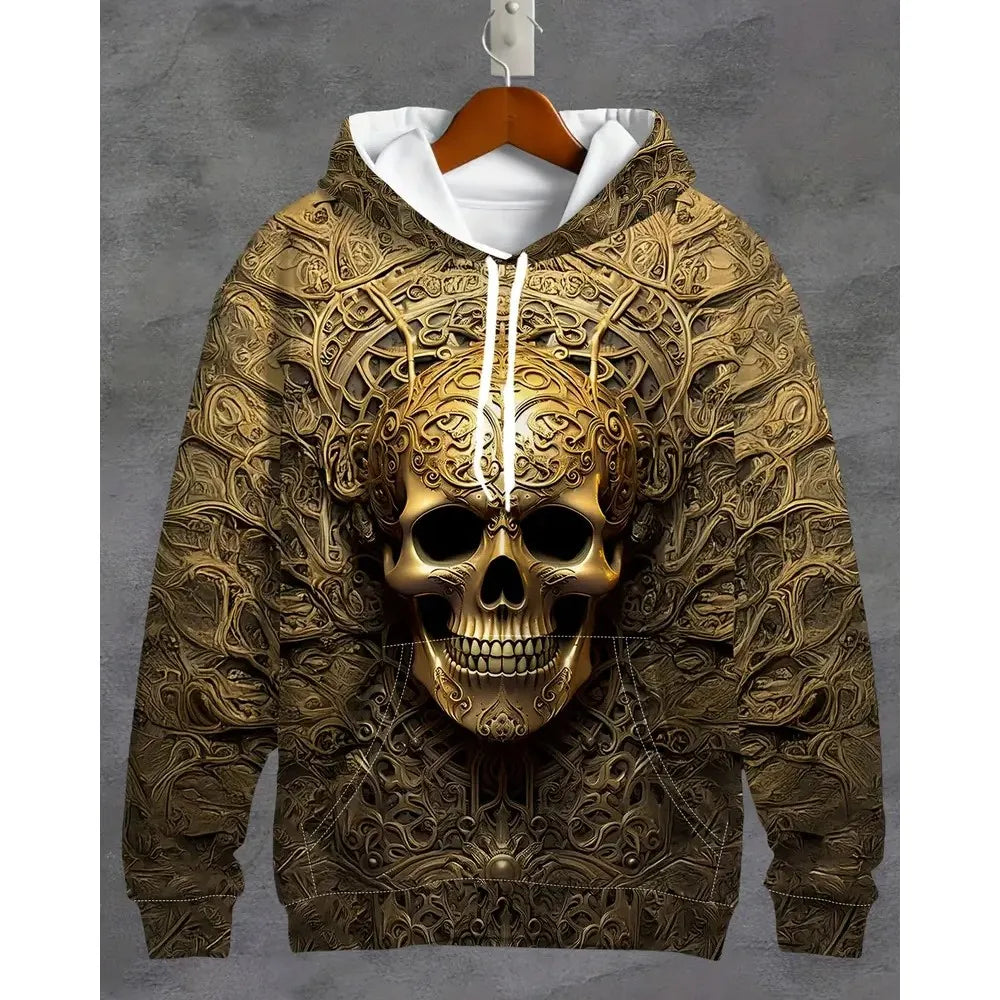 Vintage Cool 3D Print Skull Graphics Hoodie Drawstring Comfortable Super Dalian Long Hoodie Sweatshirt Spring And Autumn Clothes
