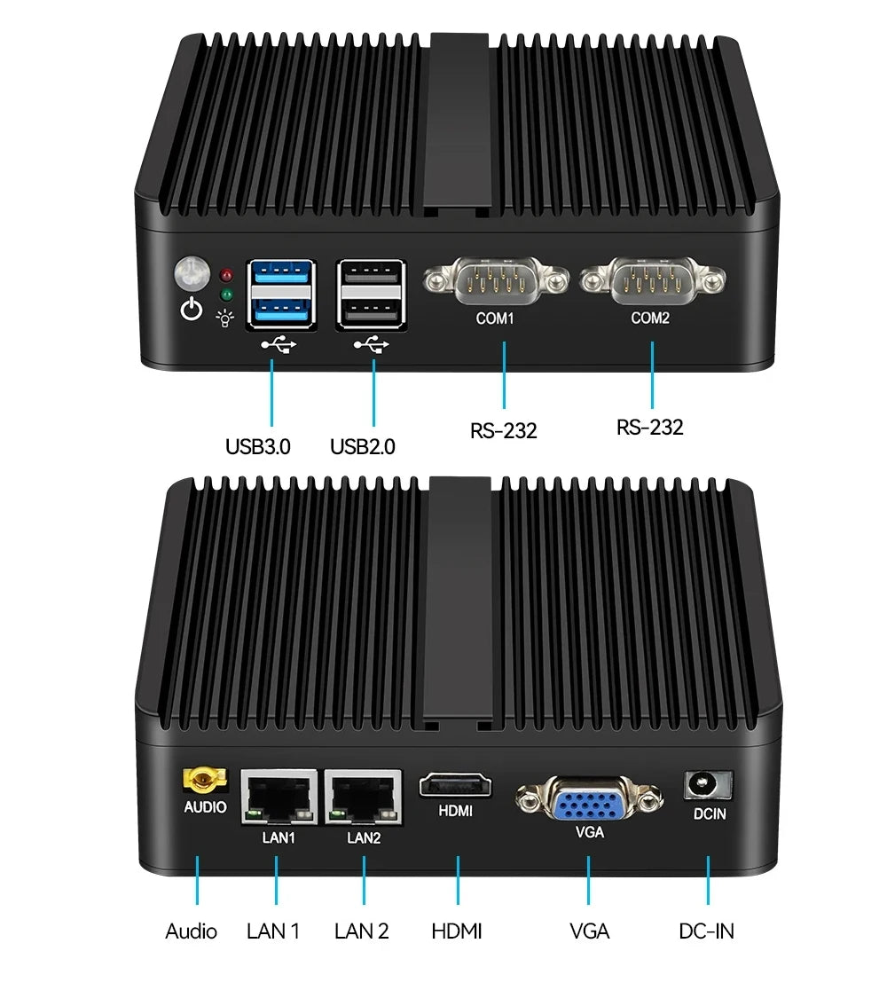 XCY Mini PC Intel Celeron J6412 Quad Cores 2x RS232/485 Dual Ethernet Mini PCIe HDMI VGA Fanless Industrial IPC Windows Linux