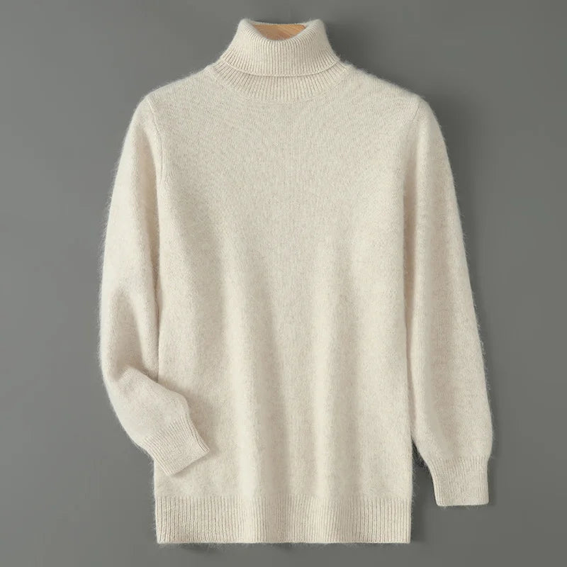 2024 Autumn Winter New Men's Casual High Collar Mink Cashmere Sweater Versatile Loose Pullover Knitted Sweater Warm Base Sweater