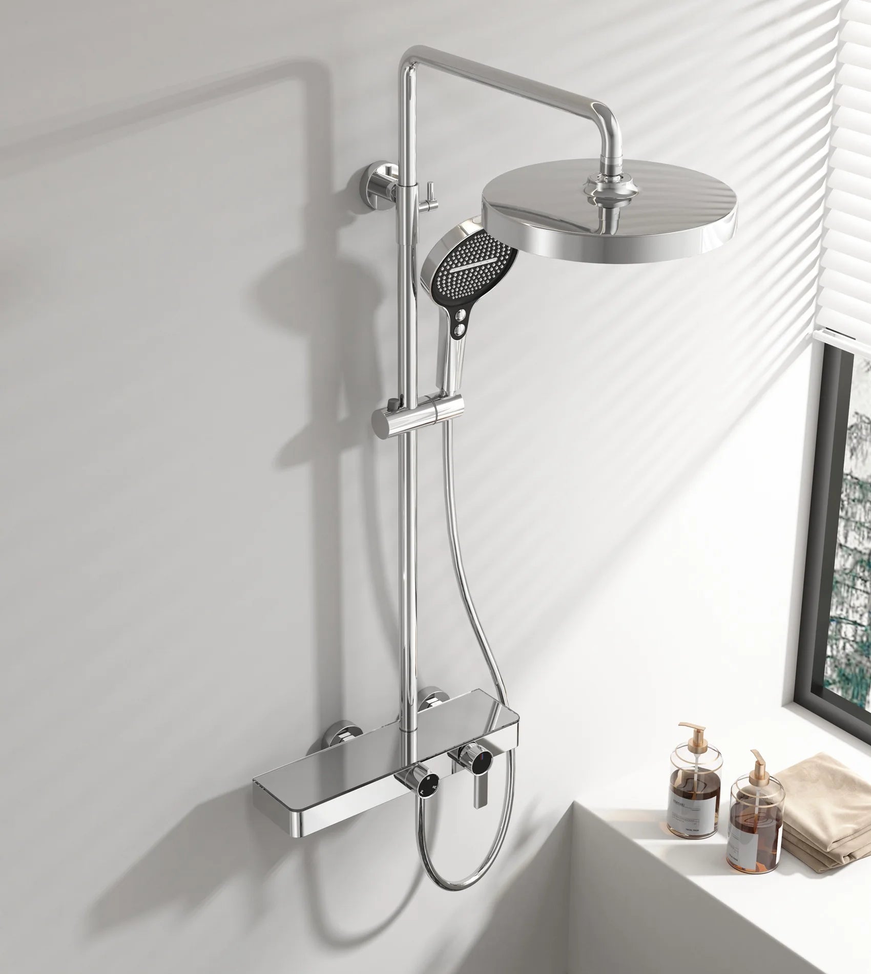 Orange Piano Bathroom Shower Set Waterfall Bathroom Mixer Faucets Rainfall Shower Head Hot Cold Piano Bathroom Shower System