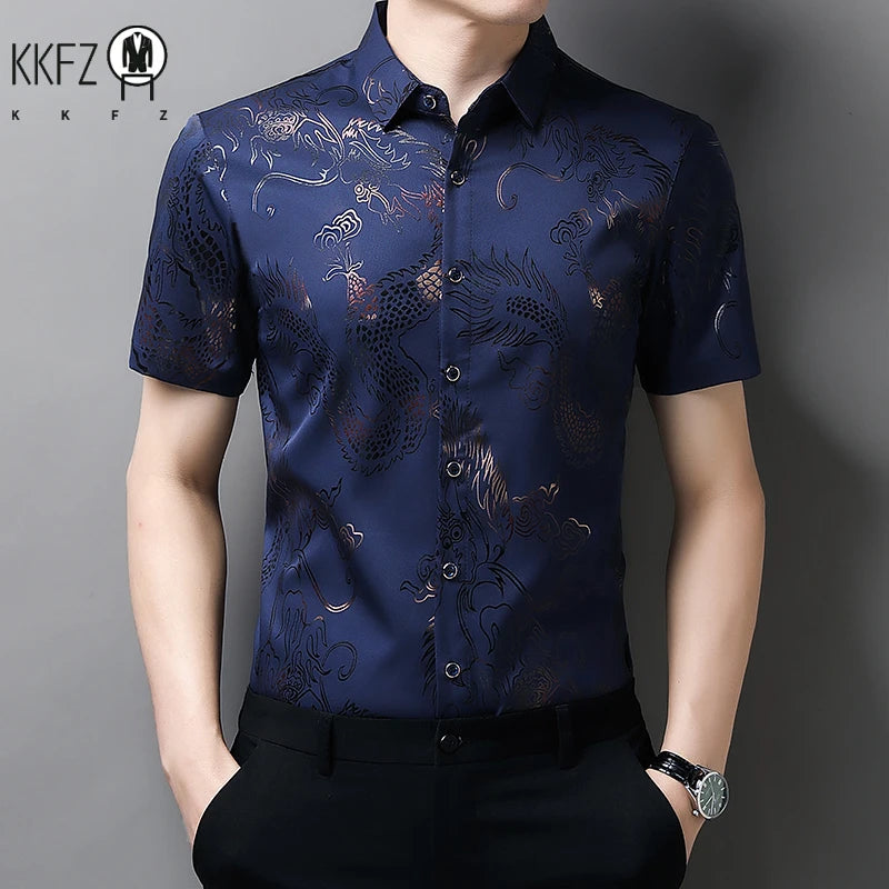 New Men's Casual Printed Short Sleeved Lapel Shirt for Summer Fashion Comfort No Ironing Wrinkle Resistant Top