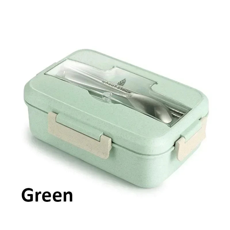 Microwave Lunch Box for Children Portable School Office Bento Box with Tableware Spoons Chopsticks Wheat Straw Food Box