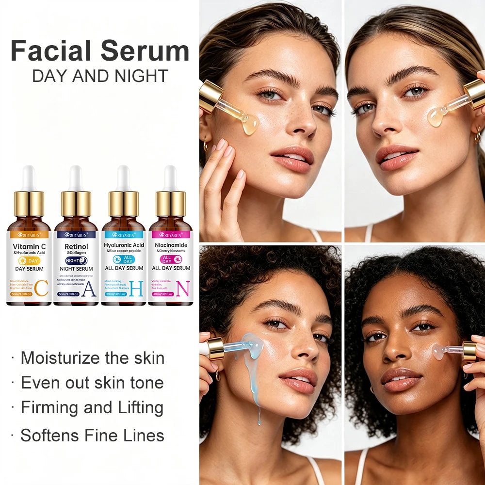 SUYARUN 4-in-1 Face Serum with Retinol, Vitamin C, Hyaluronic Acid & Niacinamide | Anti-Aging, Brightening, Hydrating