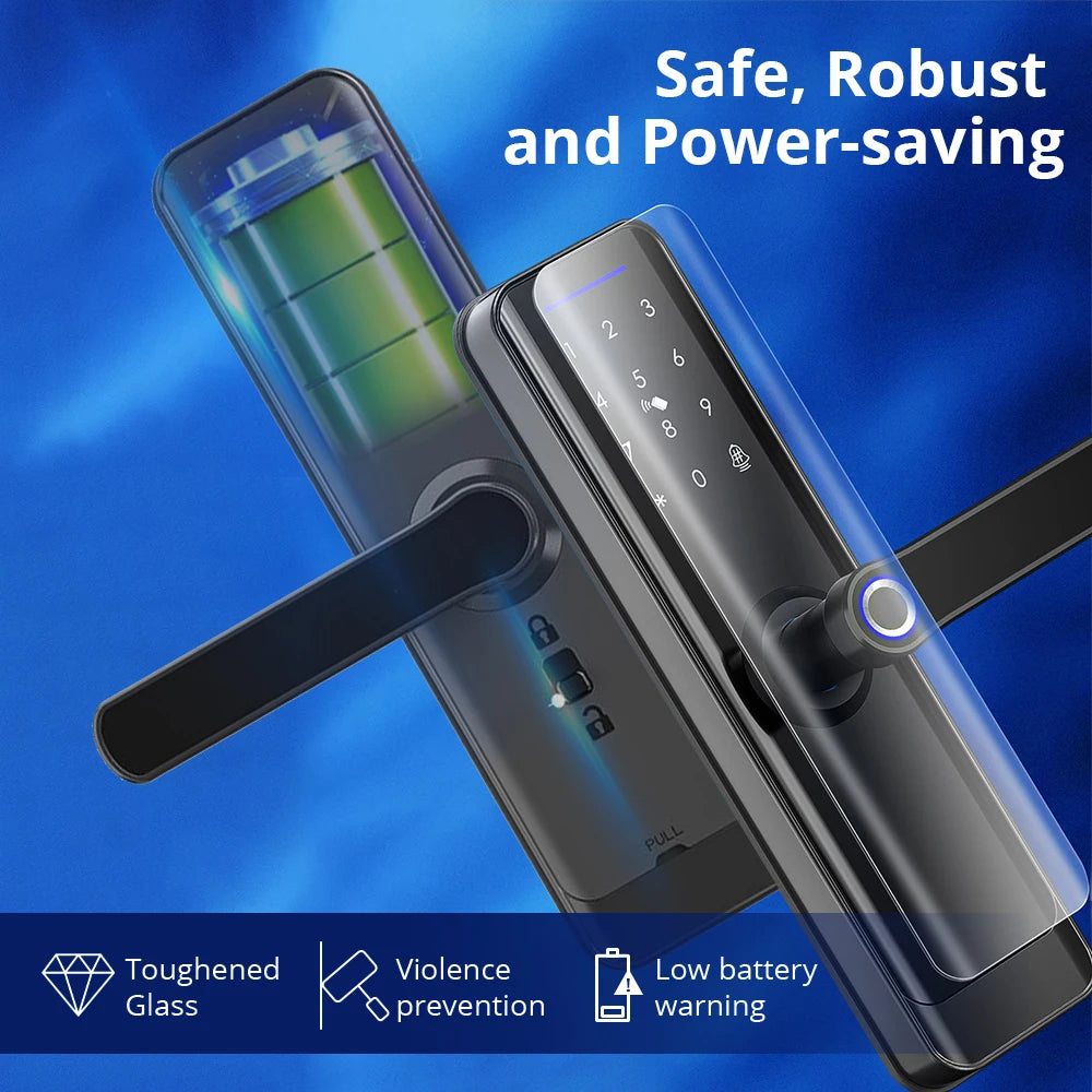 Zemismart Zigbee Fingerprint Door Lock Work with Tuya IC Card Key Password App Unlock with Doorbell Security Mechanical Lock