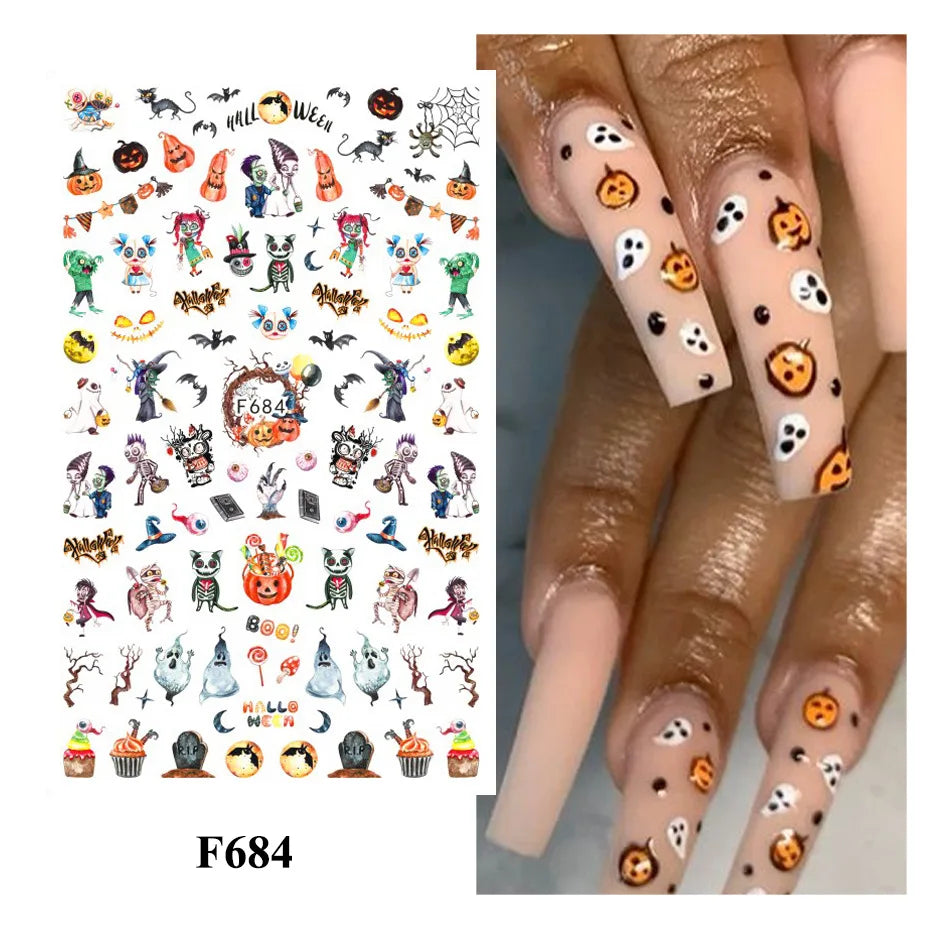Autumn and Winter Blue Landscape Lines Flowers Birds Butterfly 3D Stickers Nail Art Decals Nail Parts Christmas Nail Stickers