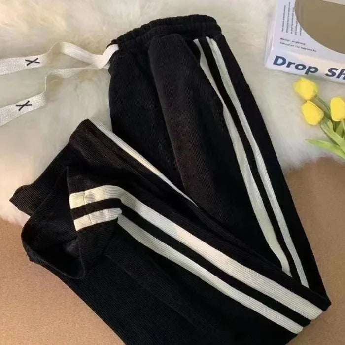 Spring Autumn Women's Corduroy Straight Leg Loose Fit Casual Pants Fashion Sporty High Street Style Drapey Long Trousers