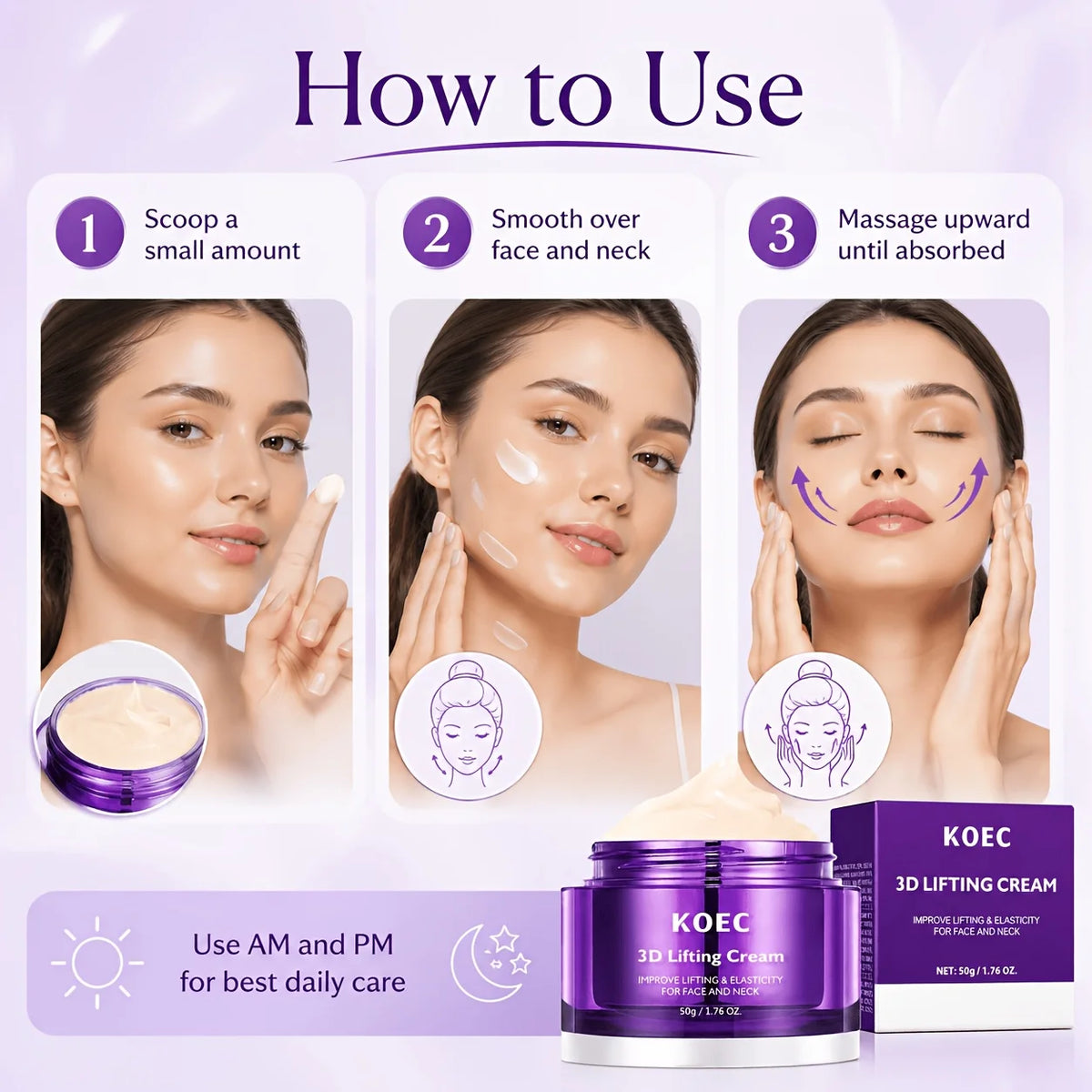 3D Lifting Cream, Firming Skin with Plant Squalane, Shea Butter & 16-Peptide Complex, Improves Uneven Skin Tone, Suitable for All Skin Types, Hydrating & Moisturizing Face Cream, 50g/1.76oz