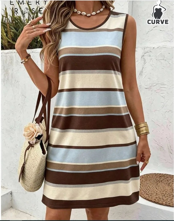 Women's Casual Summer Dress Sleeveless Loose Fit Round Neck Pullover Mid Length 3D Print for Women Beach Camping Hiking Outfit