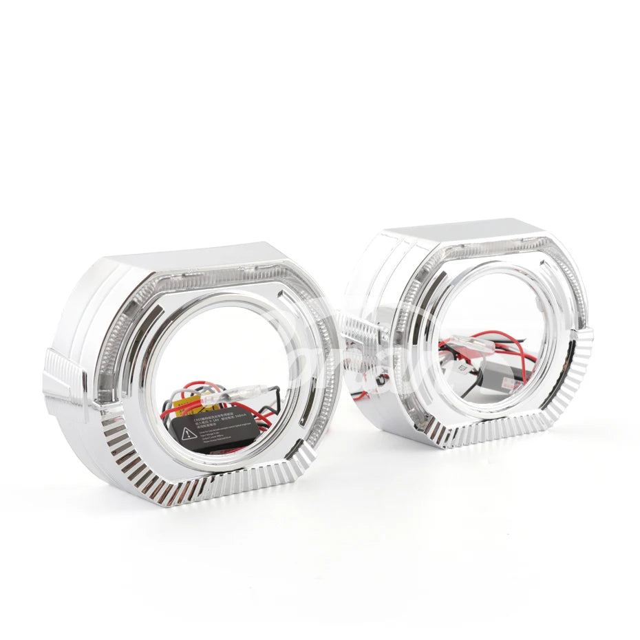 RONAN 2.5 inch LED Angel Eyes DRL Turn Signal Sliver Masks Shrods Covers Fitment 2.5 inch Projector Lens for Jetta BMS