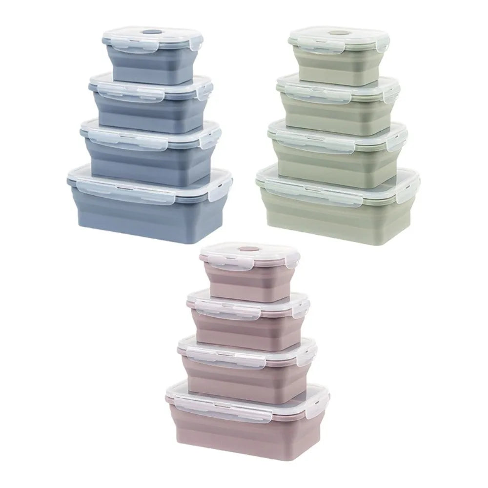 4pcs Microwaveable Silicone Lunch Box Large Capacity Rectangular Food Storage Container with Lid High-temperature Resistant