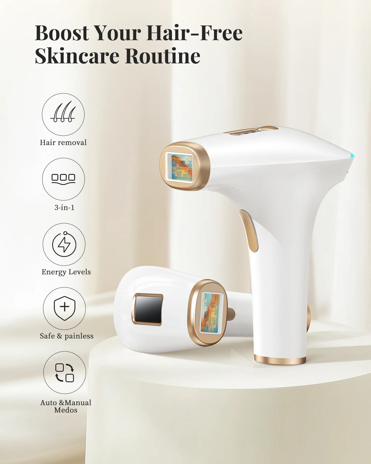 IPL Hair Removal 999900 Flashes IPL Device HR/RA/SC 3 in 1 Epilator Device 5c㎡ Flash Window 17.6J for Facial Legs Arms Bikinis Whole Body Use