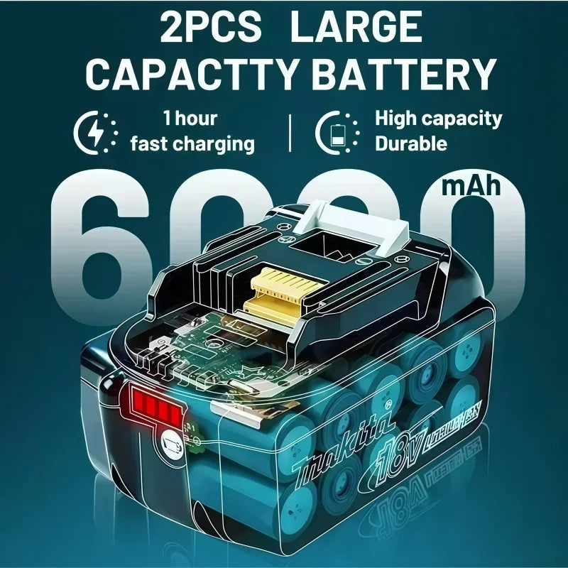 Original Makita 18V 6.0Ah Rechargeable Battery ,For Makita BL1830 BL1830B BL1840 Power Tools Battery+electric drill+charger