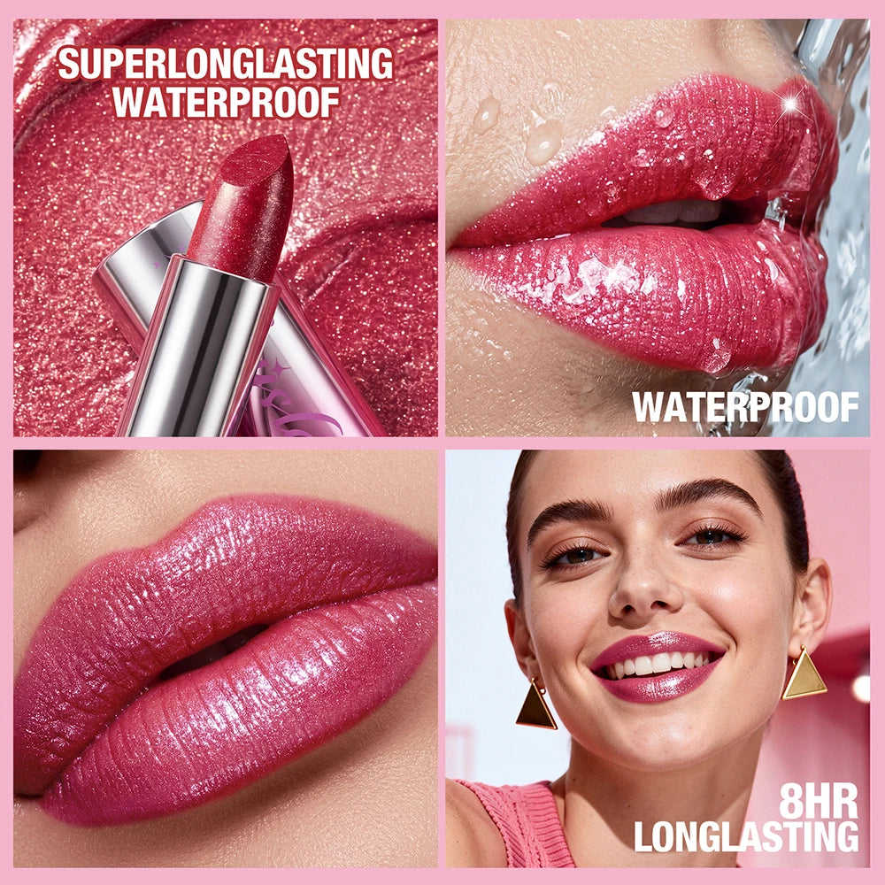 6 Color Metallic Shimmer Lipstick Diamond Pearlescent Pink Glitter Solid Lip Gloss Shiny Gold Lipgloss Lasting Lip Beauty Makeup