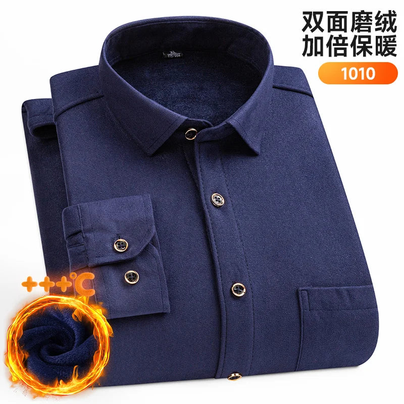 Men's Long-Sleeved Shirt Thickened Warm 7XL8XL Plus Size Autumn/Winter Casual No-Ironing Comfortable Double-Sided Fleece Top