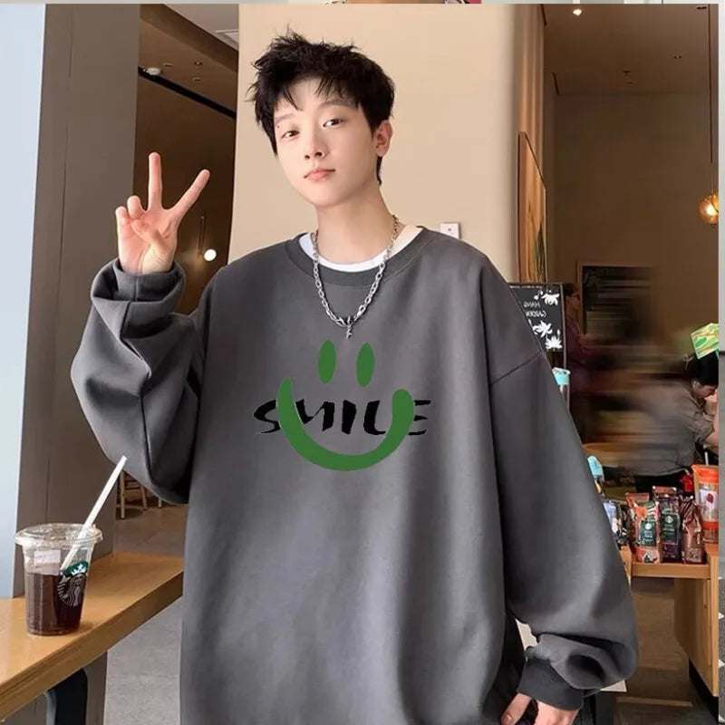 【M-8XL Sweatshirts】Men Oversized Sweatshirt Fashion Loose American Cartoon Dinosaur Dog Print Long Sleeve Couple Clothes