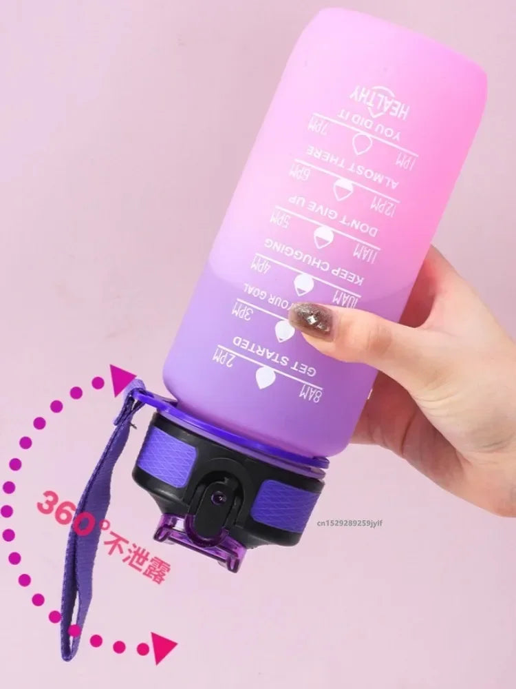 Motivational Water Bottle 600ml Leakproof Sports Water Bottle with Time Marker Straw Frosted Gradient Portable Cup