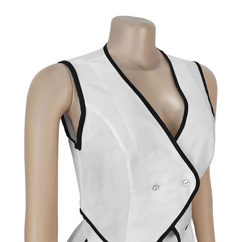 BKLD 2025 Women's Temperament Commuting Suit Contrasting Button Sleeveless Vest Tops+Zipper Pockets Pants Fashion Casual Outfits