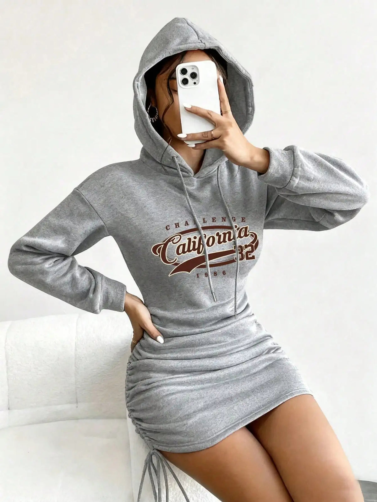 Women's Casual Long Sleeve Solid Color Pattern Hooded Short Dress 2026 Outdoor Wear Suitable for Daily Use