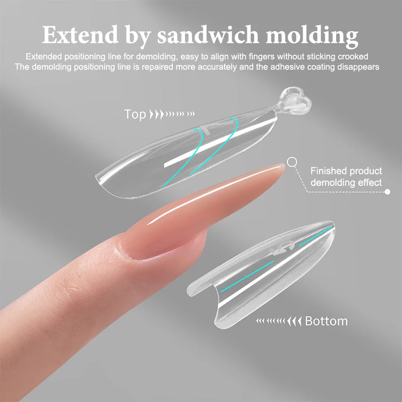 Sandwich Dual Nail Forms 60pcs 15Size Quick Extensions-Dual Forms T-shaped Ellipse Manicure Forms Top Mold Bottom Mold 3D