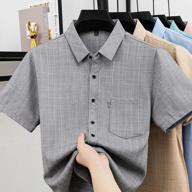 Men Casual Short Sleeve Shirt Anti Wrinkle Quick Dry Comfortable Fabric Business Daily Outdoor Travel Work Wear Blouse