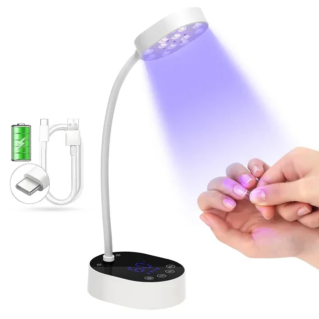 Wireless UV LED Nail Lamp 36W Rechargeable Mini Gel Dryer with Auto Sensor Timer and 360° Rotating Neck for Manicure on the Go