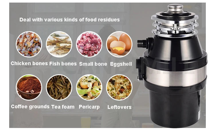 220V Household Food Waste Disposers Residue Crusher Sewer Rubbish Disposal Processor Kitchen Sink Appliance