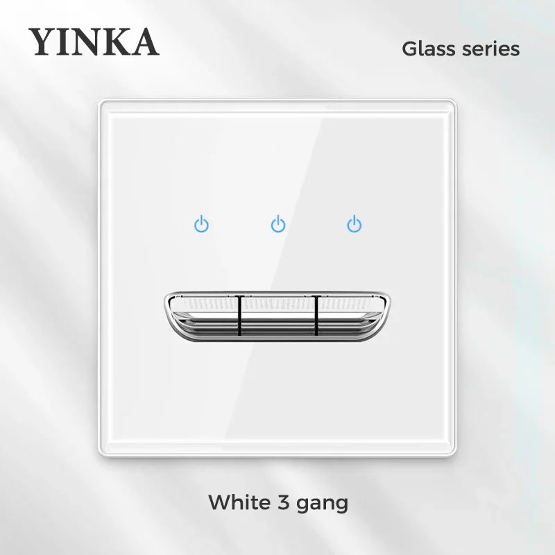 YINKA Crystal Tempered Glass Switch Panel LED Indicator 1 2 3 4 Gang/1 2 Way Self-reset Switch Button Light Switch Wall Switch
