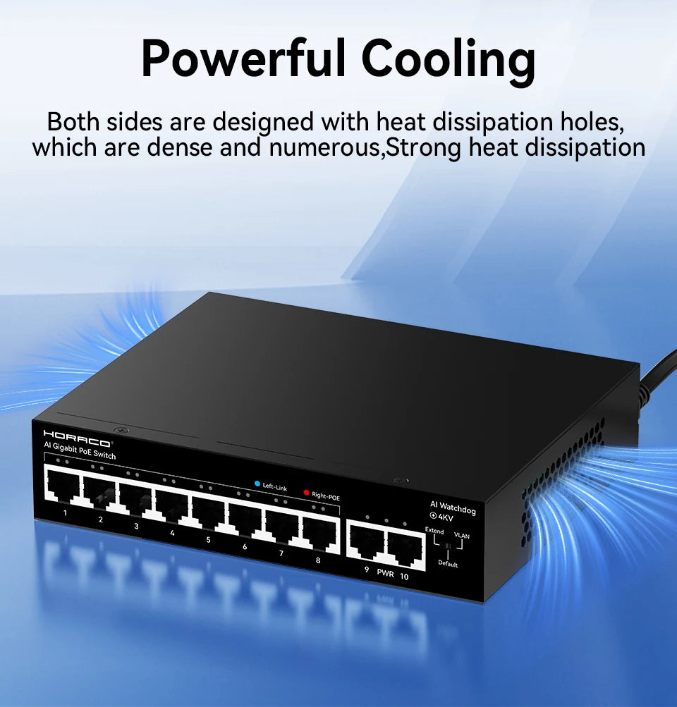 HORACO 8 Port Gigabit POE Switch 1000Mbps Active POE Network Switch for IP Camera,NVR,Surveillance,CCTV,POE Camera