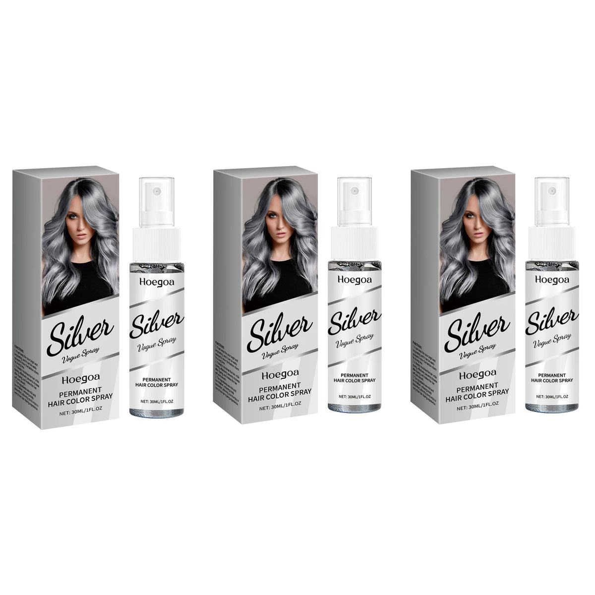 Silver Grey Hair Color Spray Permanent Grandma Grey Hair Dye Unisex Smoky Fashionable Punk Style Quick Coloring Hair Spray 30ml