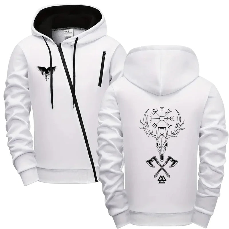 Mens Casual Riding Set 2025 Diagonal Zipper Hoodie with Joggers Urban Streetwear Tracksuit Autumn Winter