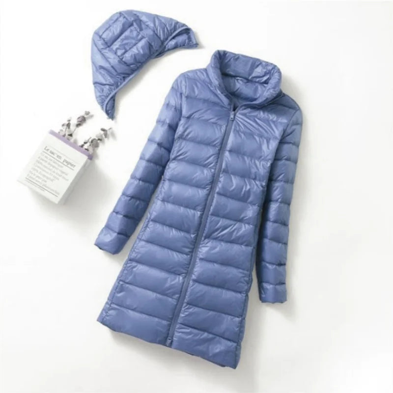 Autumn and Winter Mid-length Vertical Collar Removable Cap Down Jacket Women's Mid-length Korean Style Slim-fit Warm Women's Jac