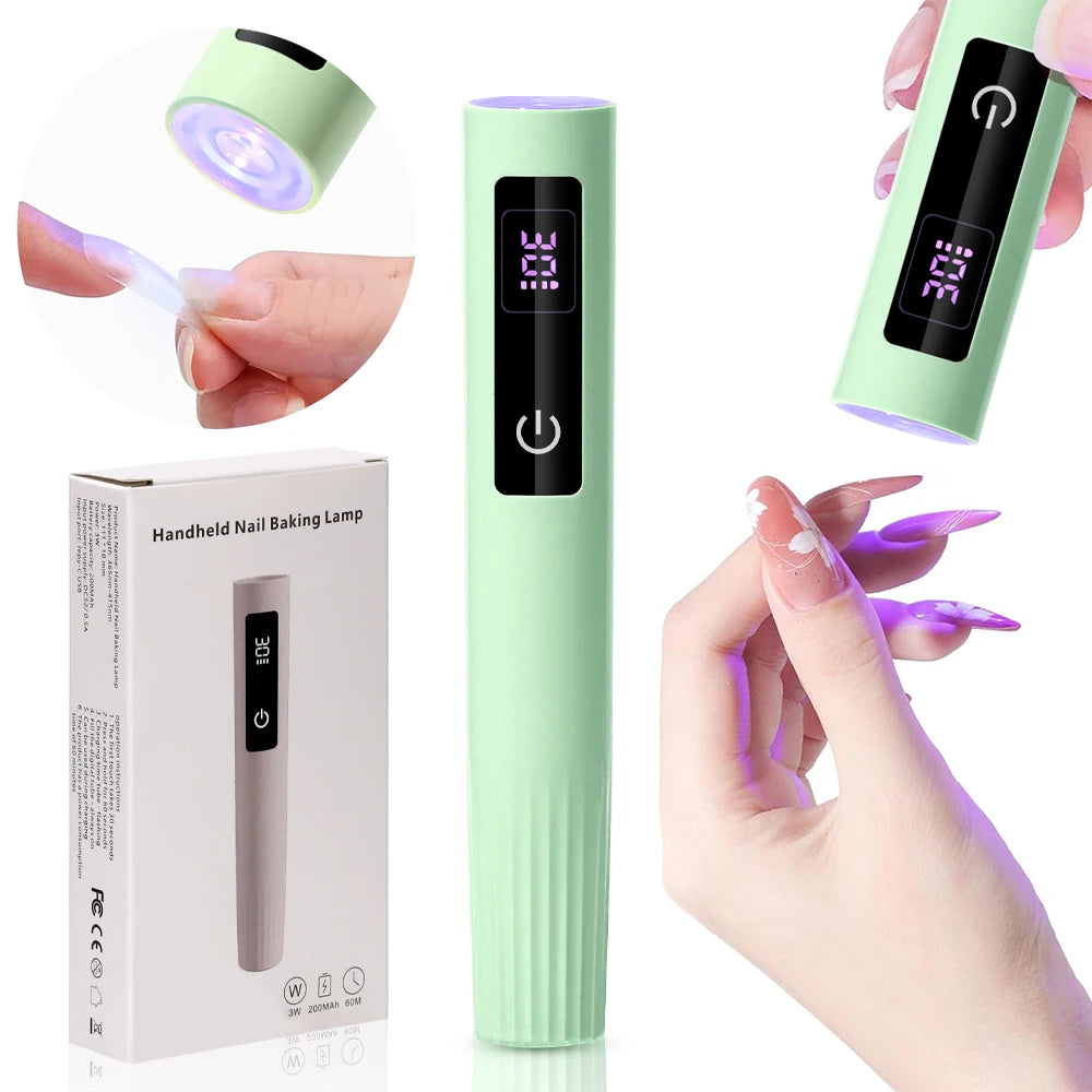 Mini UV Light Cure Nails Lamp with Stand Handheld UV Light with Display for Gel Nail Rechargeable USB Nail Dryer for Fast Curing