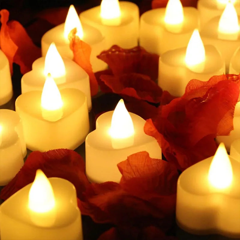Flameless Led Candle Heart-shaped Electronic Battery-Power Tealight Candles for Home Christmas Party Wedding Decoration
