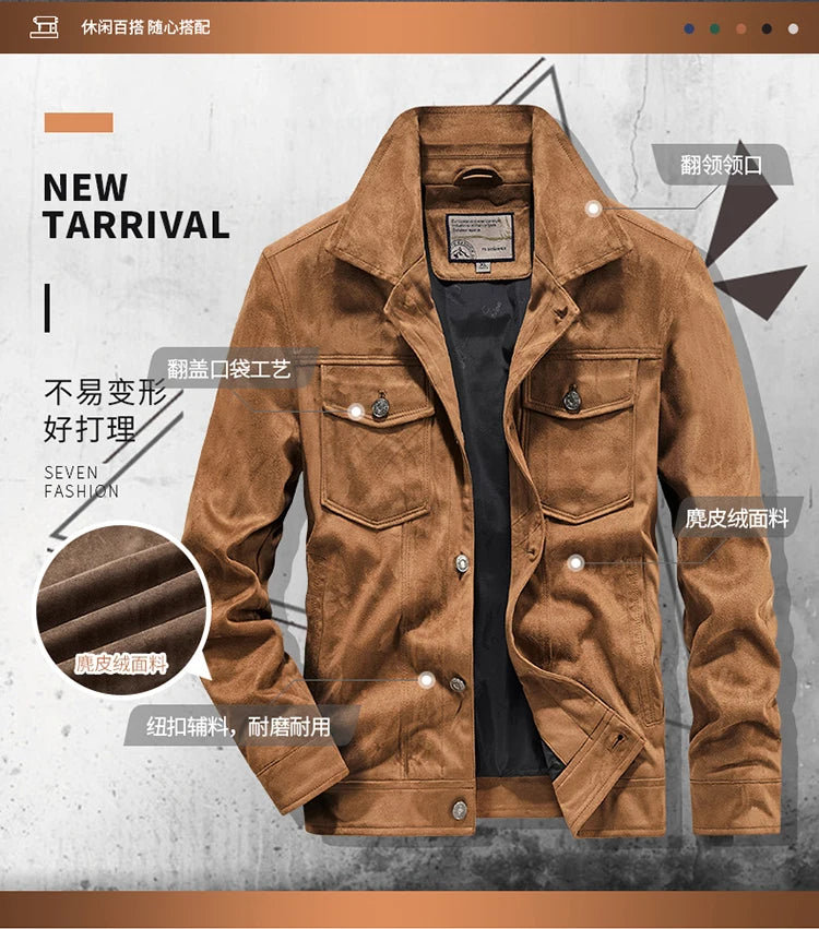 Spring and Autumn Men's Fashion Casual Slim-fit British Style Outdoor Sports Cargo Retro Suede Coat Youth All-match Cargo Jacket