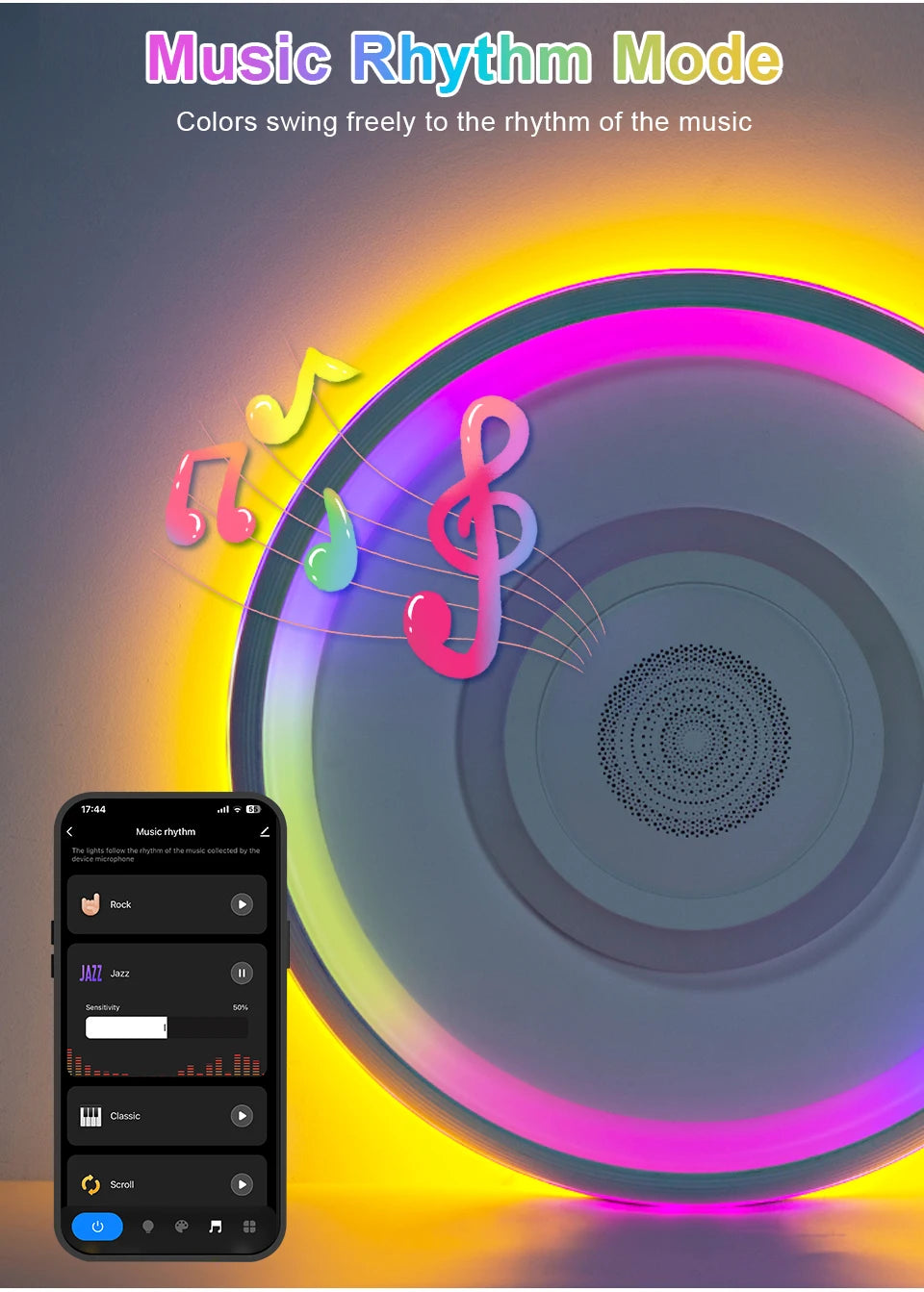 TUYA Music Ceiling Light With Speaker Remote Control APP Dimming Smart RGB LED Lamps Backlight Design Bedroom Living Room Decor