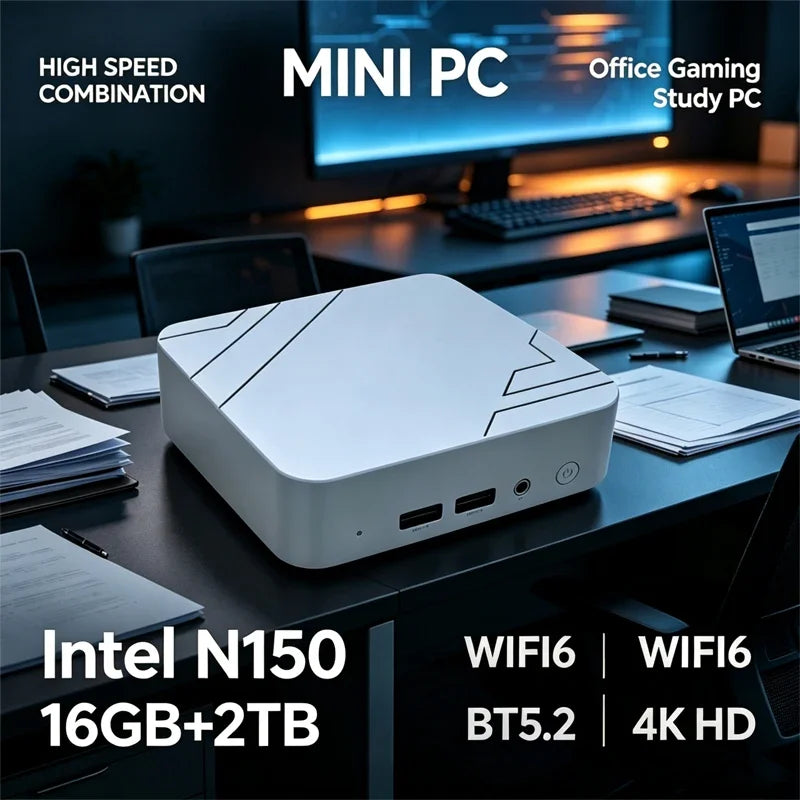 Mini PC Intel Core N150 16GB RAM 2TB SSD Mini Desktop Computer WIFI6 BT5.2 4K HD Office Gaming Study Mini PC