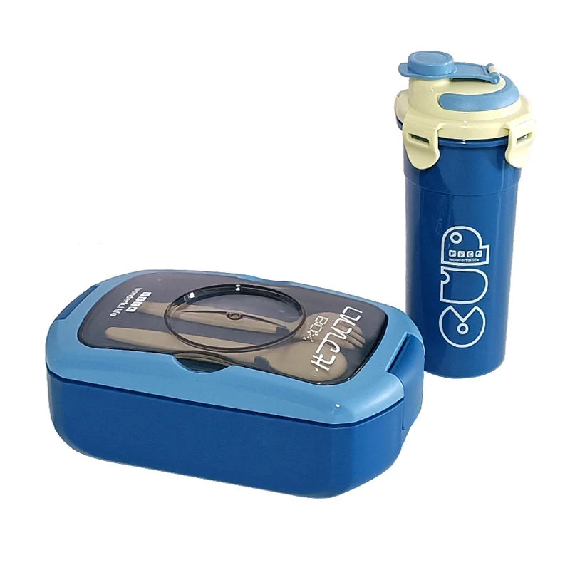 2Pcs Microwave Safe PP Lunch Box Set 750ML Separated Bento Container With 450ML Portable Water Bottle Leak‑Proof Dinnerware