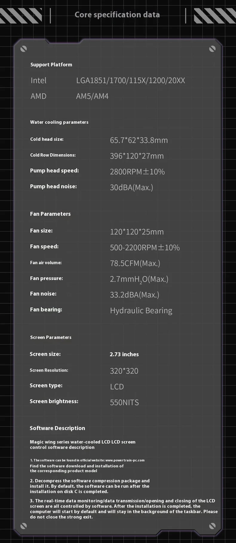 Power Train X-GAMERX S360 ARGB DIY screen display 2.73-inch LCD SCREEN Water Cooling 360mm Radiator 5V-3PIN CPU cooler