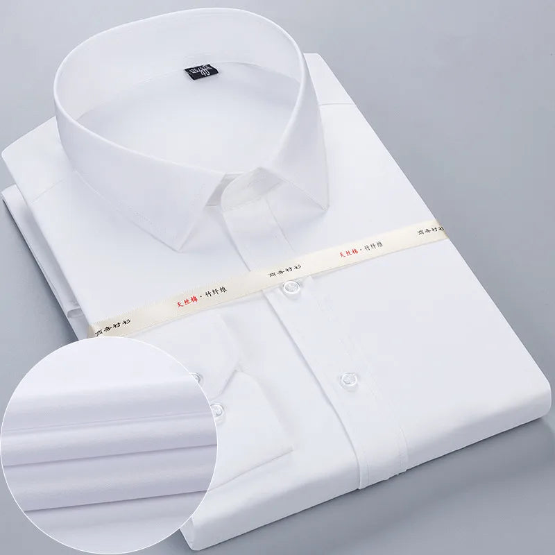Bamboo Fiber Men White Shirt Long Sleeve Regular Fit Formal Business Social Camisas Plus Large Size 8XL 7XL 6XL 5XL