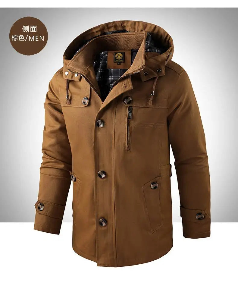 New Spring Autumn Men Long Jackets Hooded Casual Trench Coats High Quality Male Cotton Business Casual Trench Jackets Size 5XL