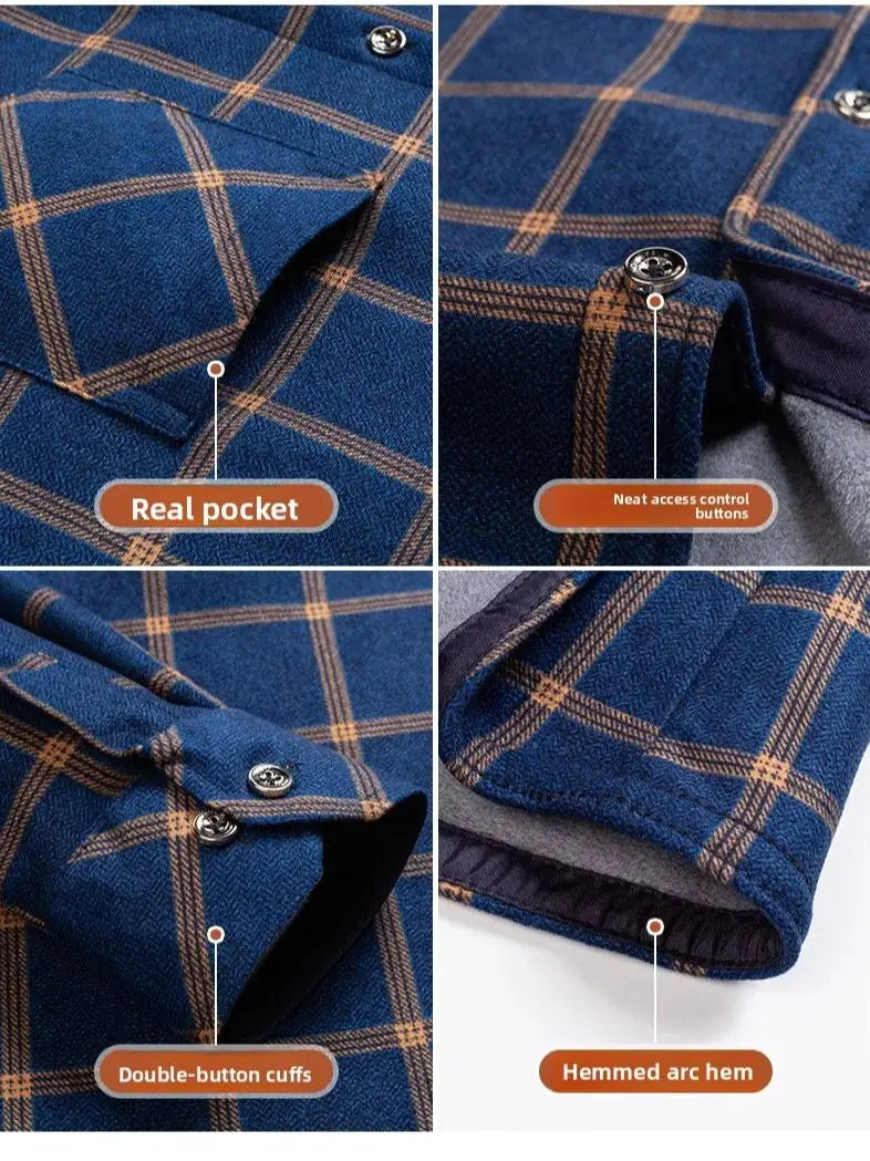 Men's Travel Casual Winter Double-Sided Fleece Warm Thickened Fleece Plaid Work Shirt Plus Size Extra Large Clothes Shirts