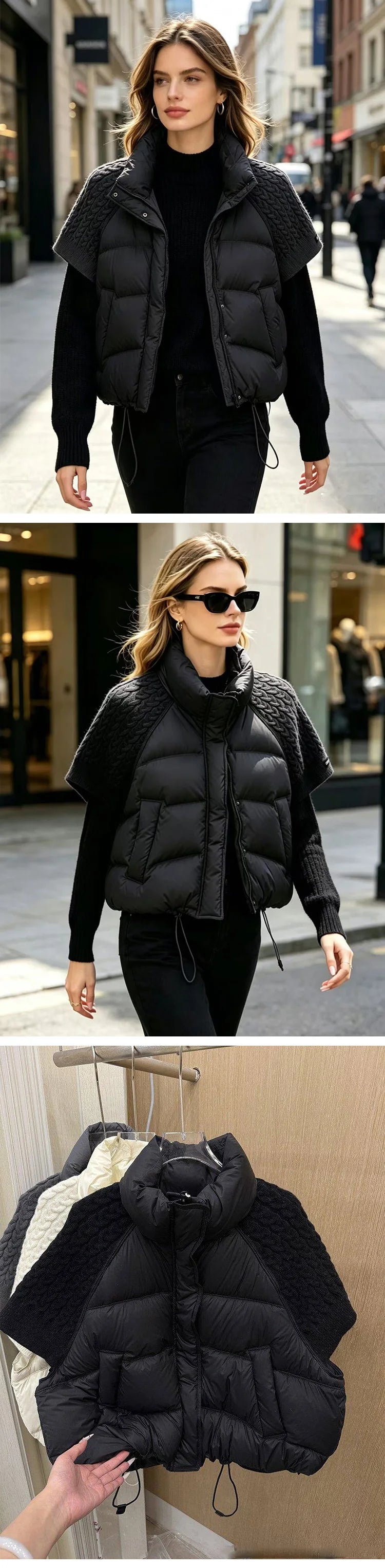 Janveny 2026 New Winter Turtleneck White Duck Down Vest Women Patchwork Knitted Warm Drawstring Short Soft Puffer Down Waistcoat