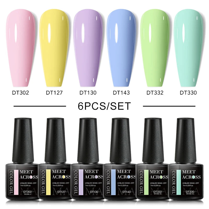 MEET ACROSS 6/8Pcs Set Glitter Gel Nail Polish Autumn Winter Nail Art Varnishes Semi Permanent Soak Off UV Gel Kit Nails Lacquer