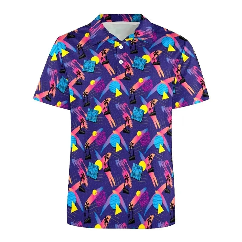 3D Printed Colorful Music Hawaiian Shirts For Men Cool 80s Patterns Blouse Summer Vacation Short Sleeves Tops Loose Shirts