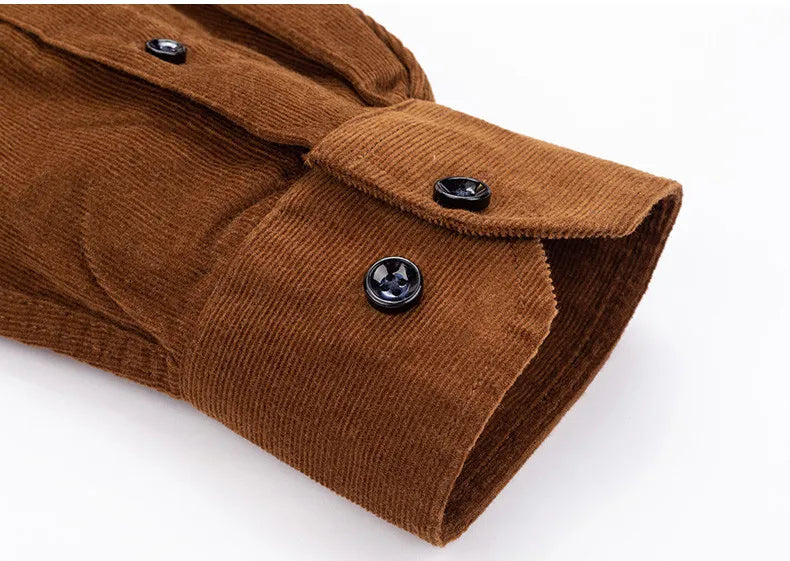 2025 Cotton Corduroy Casual Warm Solid  Shirt Long Sleeve Winter Regular Fit Mens Men's Shirts with Pokets